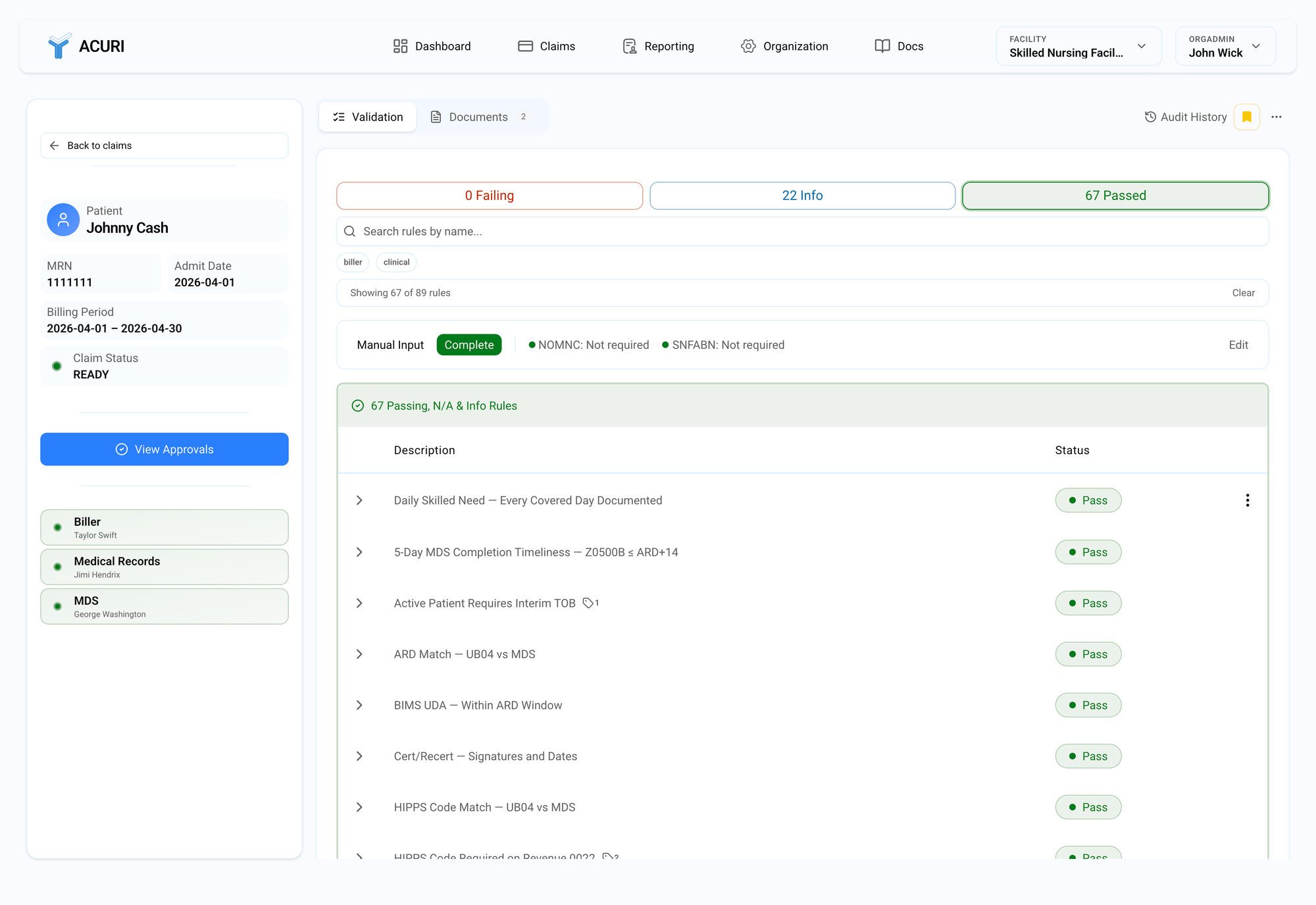 Acuri TripleCheck claim validation view